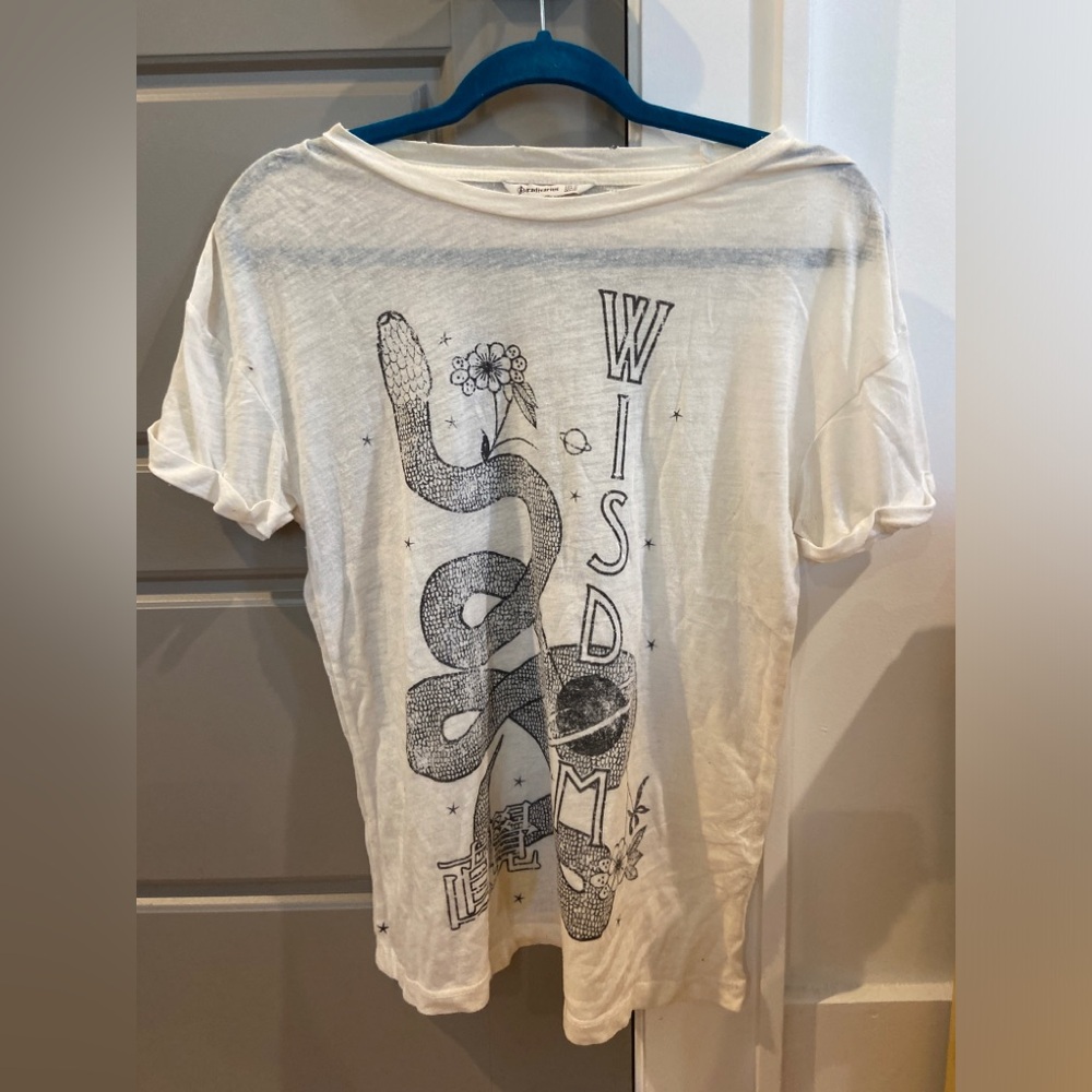 Stradivarius White Graphic Tee with Snake Design